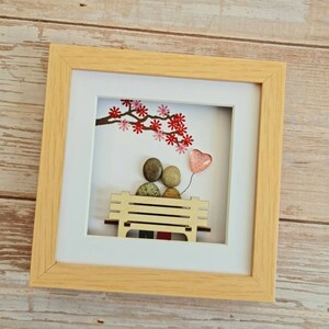 35th anniversary gift for her, coral wedding gift for him, pebble art couple on bench, unique birthday gift Valentines gift.