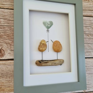 Tin 10th Wedding anniversary pebble art picture gift for wife, 10th Tin anniversary gift for husband, love birds valentines gift for her