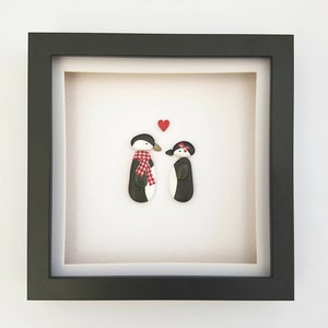 Penguin pebble art, unique newlywed gift, Christmas Decor, gift for penguin lovers - MADE to ORDER