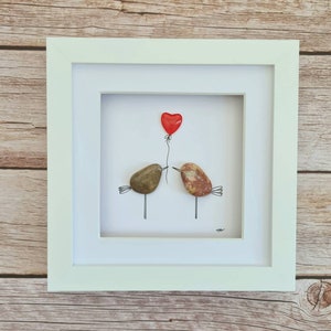 40th Wedding gift for wife, ruby anniversary gift for husband, pebble art love birds with red heart birthday gift, Valentines Gift for her.
