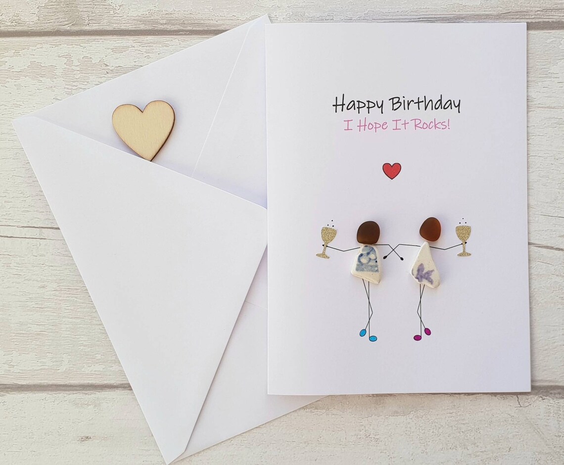 Handmade Best Friend Birthday Card BFF Pebble Art Card for Etsy