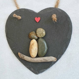 Romantic valentines gift for her, pebble art rustic slate heart, unique birthday gift for her image 4