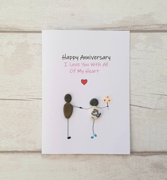 Happy Anniversary Card For Her Handmade Pebble Art Card Etsy