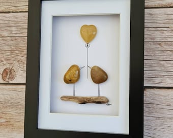 Golden 50th Wedding anniversary gift for grandparents birthday gift for wife pebble art birds 50 years together anniversary gift for husband