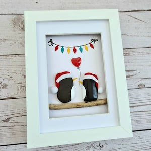 Penguin pebble art christmas gift for him, 40th ruby wedding anniversary gift for wife, Happy Christmas gift, birthday gift for husband