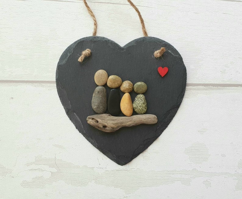 Romantic valentines gift for her, pebble art rustic slate heart, unique birthday gift for her image 8