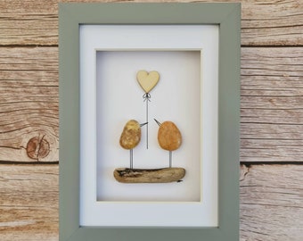 5th Wedding anniversary gift for husband, wood anniversary  gift for wife, pebble art love birds newlywed gift, engagement gift,