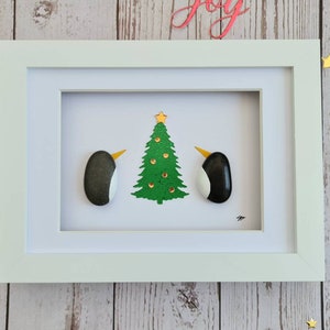 Cute Christmas Penguin pebble art picture unique gift for her christmas gift for him Christmas wall decoration