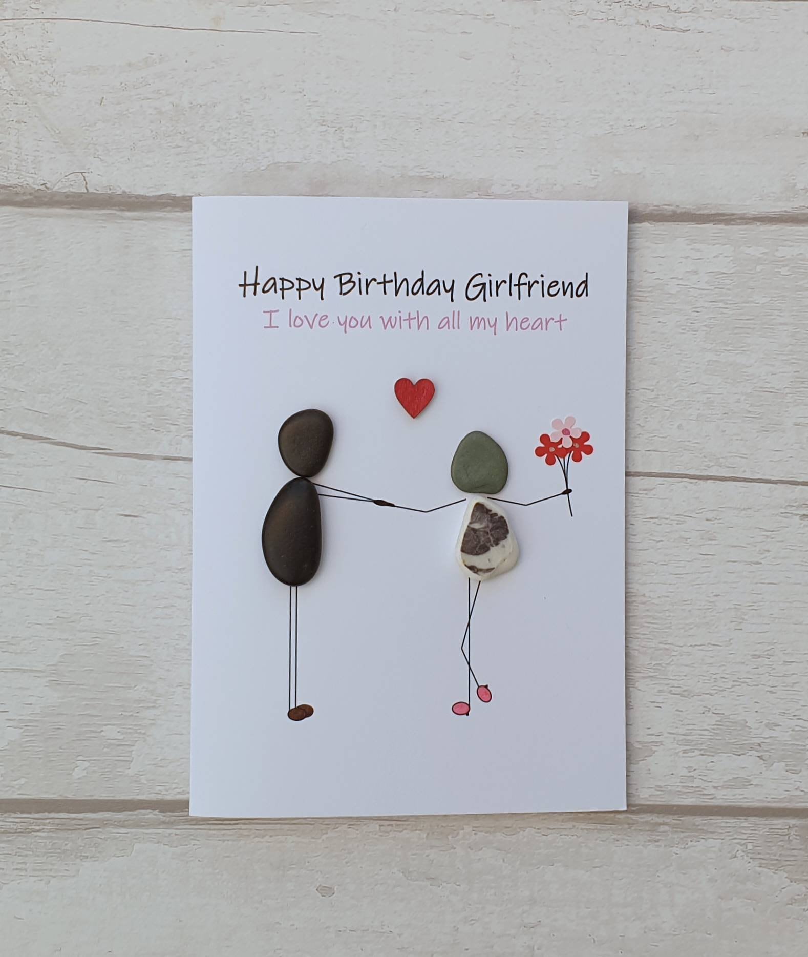 Greetings card pebble art design 4 anytime boy//girlfriend love kiss birthday