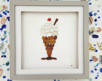 Arte retro de regalo hecho a mano, sundae de helado de arte de cristal de mar, regalo de cumpleaños único, arte retro enmarcado grande, arte de restaurante estilo años 50