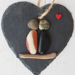 Romantic valentines gift for her, pebble art rustic slate heart, unique birthday gift for her image 3