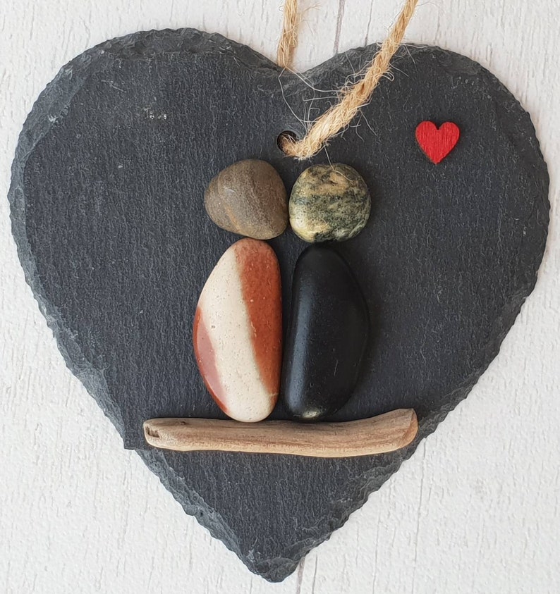 Romantic valentines gift for her, pebble art rustic slate heart, unique birthday gift for her image 3