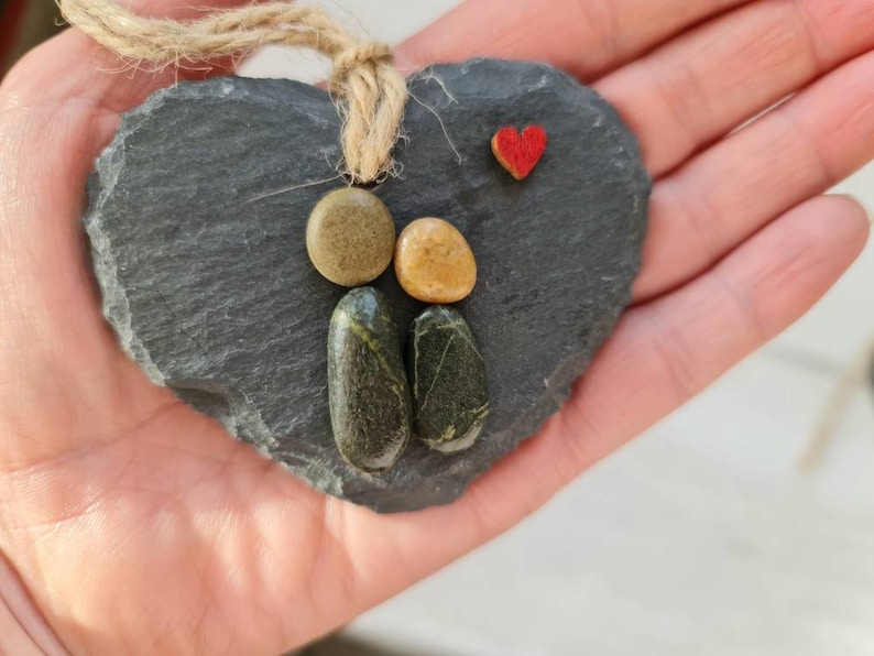 Romantic valentines gift for her, pebble art rustic slate heart, unique birthday gift for her image 10