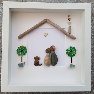 Pebble art personalised family gift for mum, unique stone art handmade birthday gift for him. home sweet home sea glass pebbles home decor