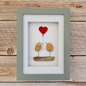 4th anniversary gift for wife, linen wedding gift for husband, pebble art picture love birds valentines gift for her