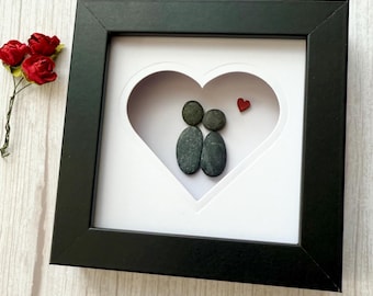 Romantic couples gift, Valentines gift for her Pebble Art Picture of Couple Holding Red Heart Balloon Engagement Birthday & Anniversary Gift