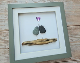 Amethyst Anniversary gift for parents Romantic 33rd anniversary keepsake gift for spouse Whimsical Pebble art Love Birds on Driftwood