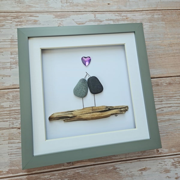 Amethyst Anniversary gift for parents Romantic 33rd anniversary keepsake gift for spouse Whimsical Pebble art Love Birds on Driftwood