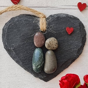 Romantic valentines gift for her, pebble art rustic slate heart, unique birthday gift for her image 9