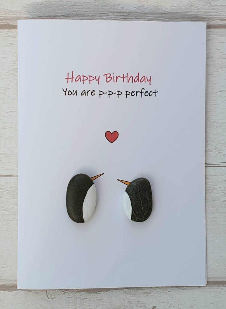 Happy birthday penguin pebble art card for her unique | Etsy