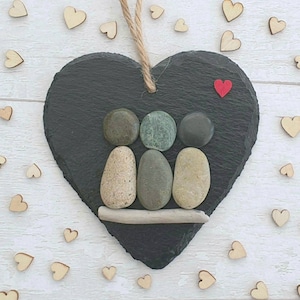 Unique gift for nana, christmas gift for grandparents pebble art gift, small slate heart small size 10cm / 3.9 inches - MADE TO ORDER