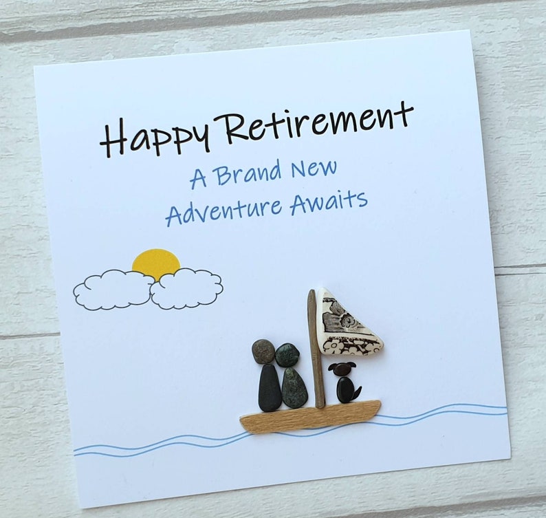 Unique Happy Retirement Card Handmade Sailboat Pebble Card 5 Etsy UK