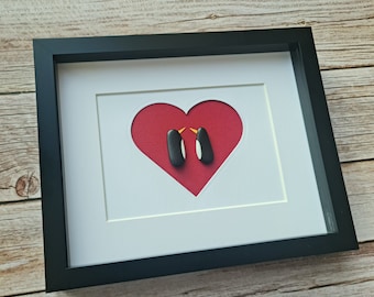 Romantic Penguin Pebble Art Unique Valentine’s Day Gift for Her Engagement Gift or 40th Ruby Wedding Anniversary Gift for Him in Large Frame