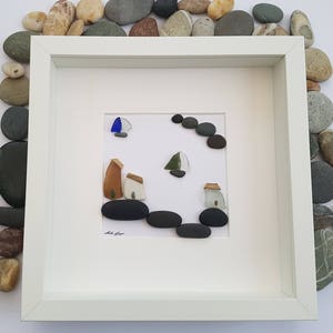 Pebble art sailboat art, Home sweet home, anniversary gift for him, unique birthday gift for mom