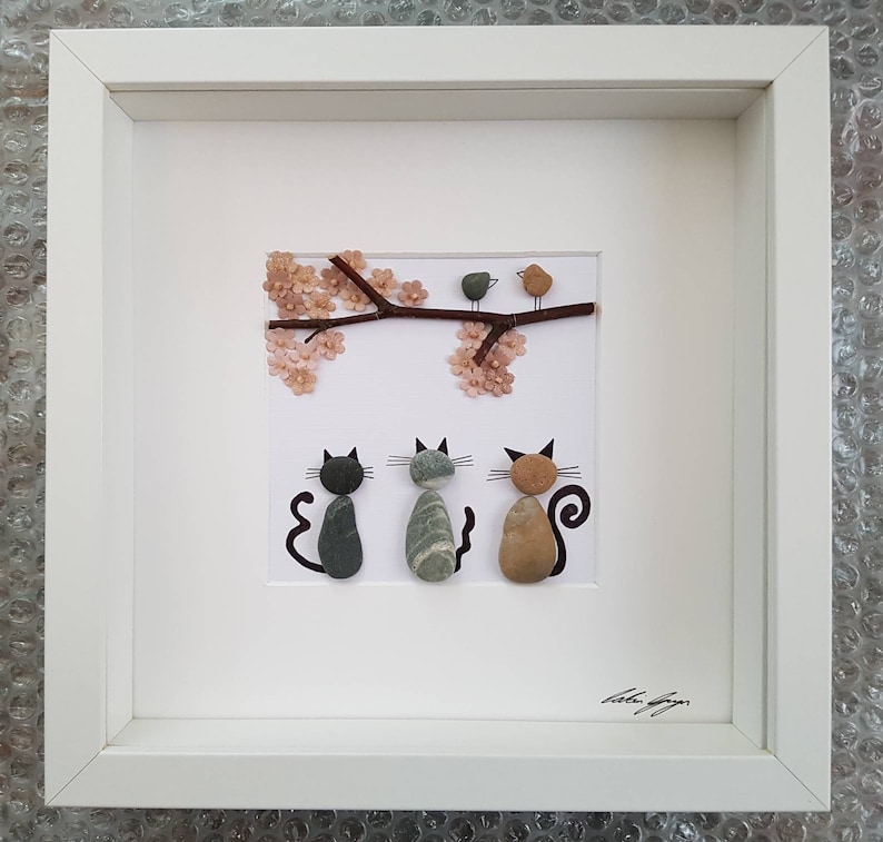 Pebble Art Cat Mothers Day Gift for Mom Engagement Gift Unique Etsy