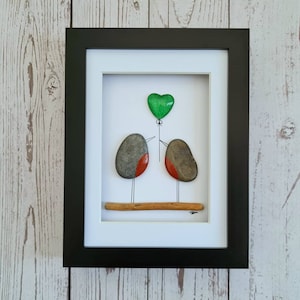 Emerald 55th wedding anniversary gift for parents, Pebble art robin Christmas gift for her,  valentines gift for him