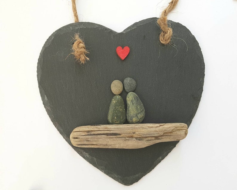 Romantic valentines gift for her, pebble art rustic slate heart, unique birthday gift for her image 6