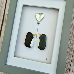 Steel 11th anniversary gift for husband, 11th wedding gift for wife. Pebble art penguin Christmas decor, valentines gift for him