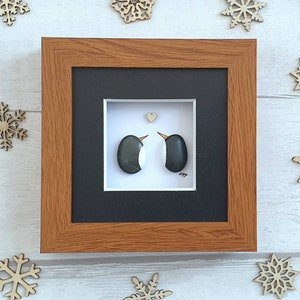Penguin Pebble Art - Romantic Gift in Mini Acrylic Frame festive decor proposal gift