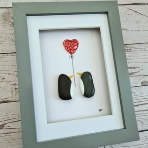 penguin pebble art valentines day gift, 2nd anniversary gift for wife, cotton wedding gift for husband. Pebble art penguin Christmas decor