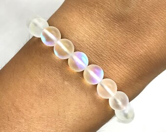 Angel Aura Quartz Bracelet, 8mm beads, Healing Stone, Meditation, Calming, Healing Crystal, Spiritual Gift, Crystal Gift, Yoga Gift, For Her