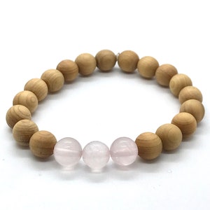 Pulsera aromática de sándalo y cuarzo rosa, muñeca Mala, pulsera curativa - alivio del estrés, relajación, meditación, energía amorosa + apoyo