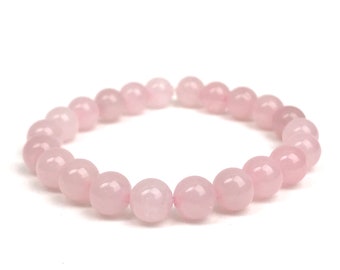 Véritable bracelet de guérison de quartz rose, perles de 8mm, pour l’amour, l’auto-soin, la guérison, chakra du cœur, attirant l’amour, la bonté, la pleine conscience, pour elle