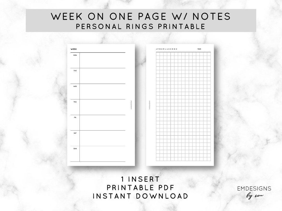 PRINTABLE PERSONAL INSERT 'week on One Page' Etsy