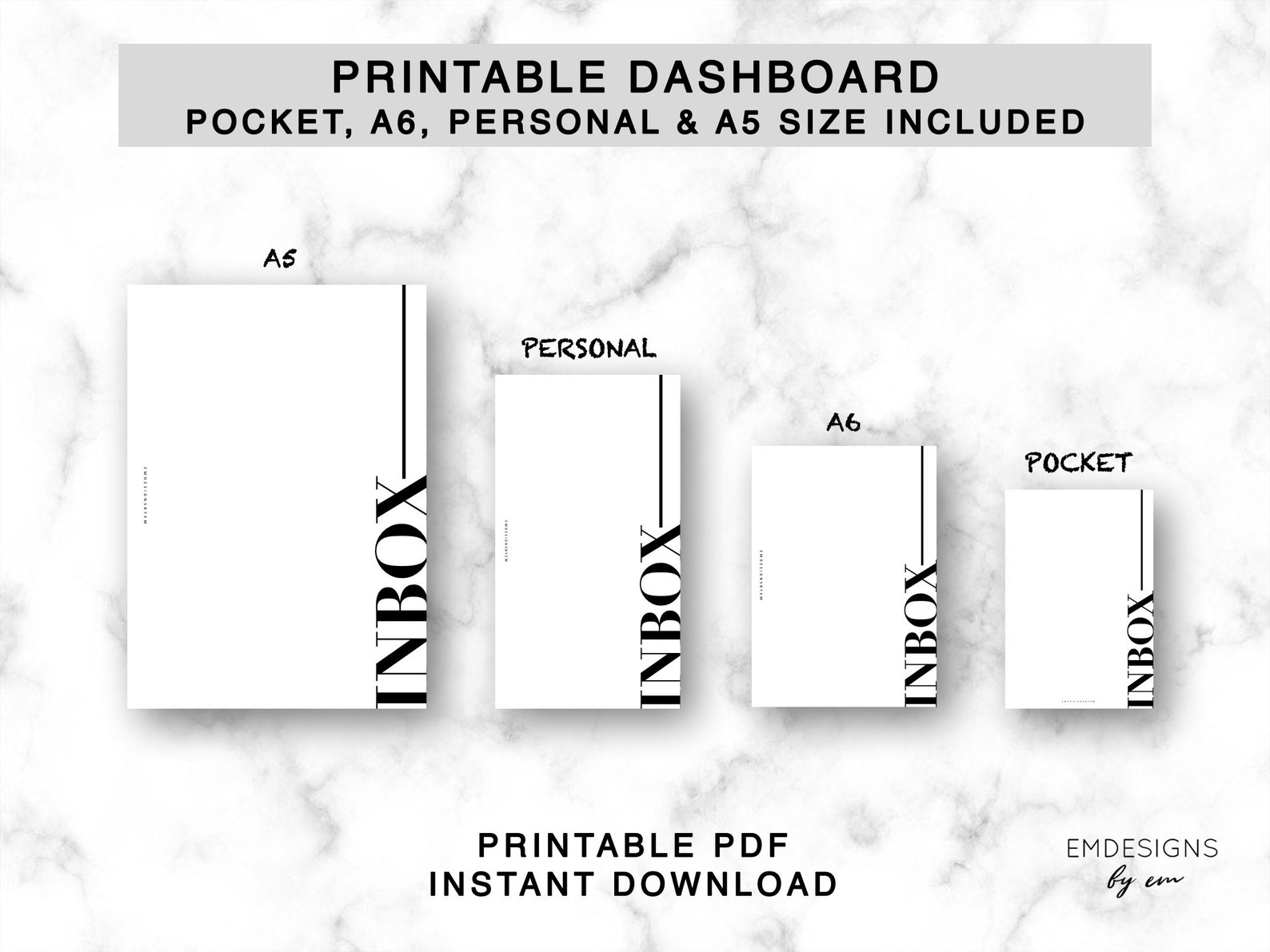 Inbox – Simple Printable Dashboard for Pocket Planner, A6 Planner ...