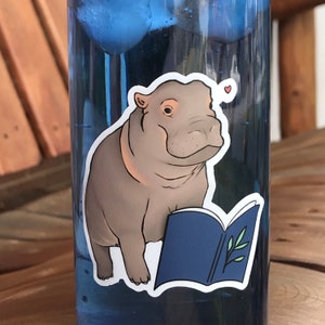 Reading Hippo Sticker / cute laptop sticker / waterproof water bottle sticker / bookish gift / Fiona