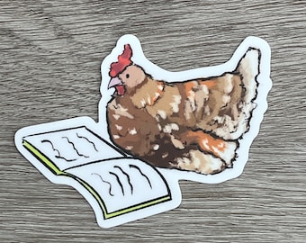 Reading Chicken Sticker | Waterproof Book Lover Gift