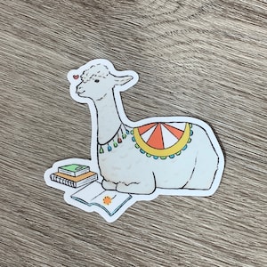 Reading Llama Sticker / cute laptop sticker / waterproof water bottle sticker / bookish gift