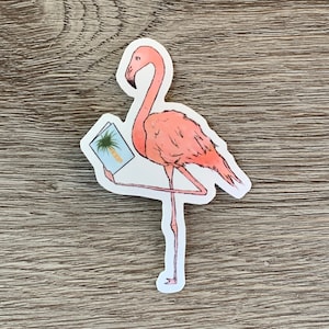 Reading Flamingo Sticker / cute laptop sticker / waterproof water bottle sticker / bookish gift