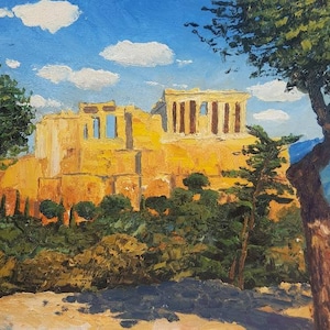 Athens, Acropolis hill, oil painting on canvas