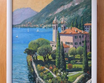 Villa del Balbianello, Lago Como, Italia, pintura al óleo