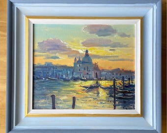 Venice sunset with the Salute Church, oil painting