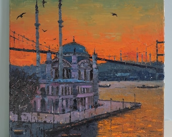 Estambul, Mezquita de Ortakoy Turquía, pintura al óleo