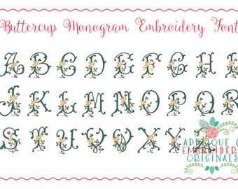 Applique and Embroidery Originals Digital Design- 272 Buttercup Floral Monogram Embroidery Font Design for embroidery machine bx pes dst jef