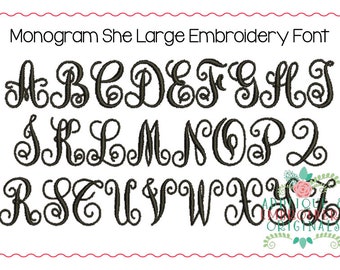 Applique and Embroidery Originals Digital Design - 298 Monogram She Interlocking Large Vine Embroidery Font Design for embroidery machine