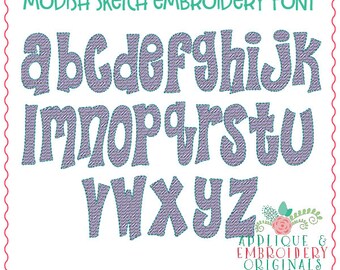 Applique and Embroidery Originals Digital Design - 558 Modish Sketch Embroidery Font Alpha Font for embroidery machine; all formats
